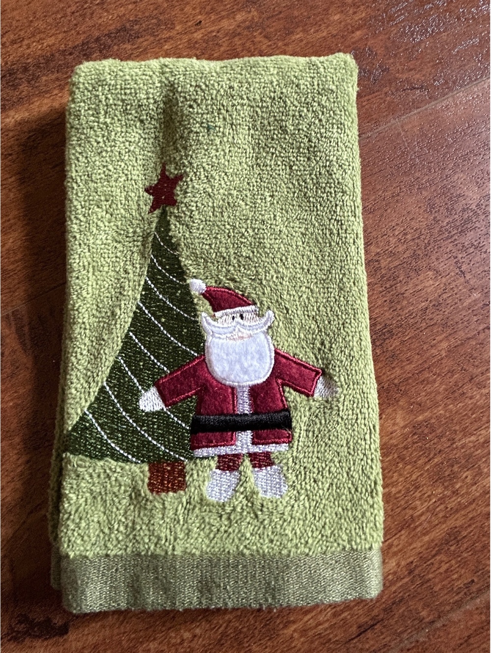 Set of Two Holiday Themed Hand Towels with Santa and Reindeer Embroidery